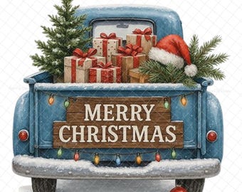 Merry Christmas PNG, Christmas truck , sublimation, vintage truck, PNG graphics, Christmas images, waterslide images, tumblers