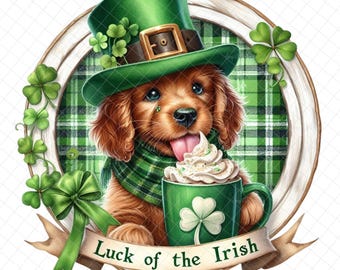 Loads of luck PNG, PNG graphics, four leaf clover, lucky, waterslide images, Sublimation, digital, DTF, St Patrick’s Day, puppy png