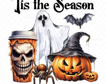 Tis the season  Clear Laser printed Waterslide image, ghost, coffee,  Fall images, fall decal, pumpkins, tumbler supplies, waterslide decal