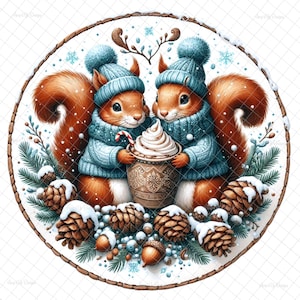 Écureuil d'hiver PNG, images d'écureuil, numérique, sticker écureuil, sublimation, accroche-porte, images d'hiver, images de toboggan aquatique, graphismes de gobelet