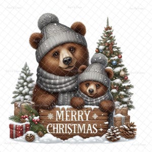 Ours d'hiver PNG, Noël PNG, téléchargement numérique, Noël ours brun, Sublimation, Noël, numérique, images de toboggan aquatique, graphiques de gobelets.