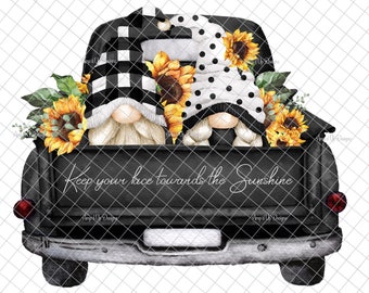 Keep your face towards the sunshine PNG, PNG gnome graphics, gnome  decal, sunflowers,  sunflower gnomes, sunflower truck,waterslide images