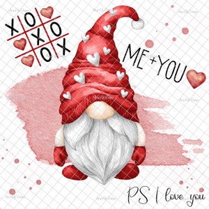 Valentines Gnom PNG, PNG-Grafiken, süßes Gnom, Valentines Aufkleber, Xoxo, Sublimation, digitaler Download, Wasserschiebebilder, Tumbler Grafiken,