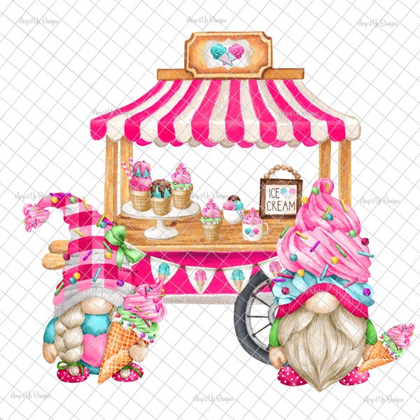 Ice cream cart gnomes PNG, Ice cream gnome PNG, Ice cream gnome sublimation, summer gnome images, summer gnome decal, gnome tumblers