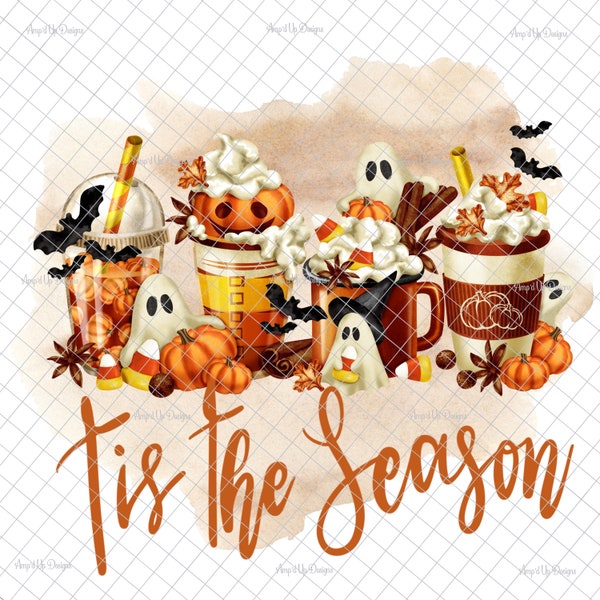 Tis the season PNG, Halloween decal, Halloween latte images, digital,  Halloween decal, tumblers graphics, Halloween png, waterslides images