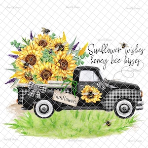 Camion tournesol PNG, graphiques PNG, sublimation, image de camion tournesol, sticker abeille, sticker camion tournesol, images de toboggan aquatique, graphismes de gobelet