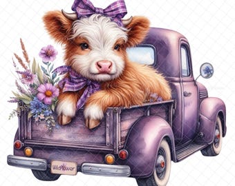 Summer wildflower truck  PNG, highland cow, Sublimation, digital, truck decal, wildflower, truck images, waterslide images, tumbler graphics