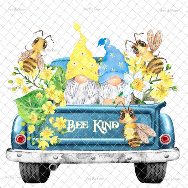 Bee Kind gnome PNG, PNG graphics,Sublimation download, gnome images, gnome decal, vintage truck, waterslide images, tumbler graphic