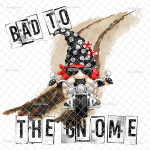 Bad to the bone gnome PNG, PNG graphics, Sublimation graphics, biker gnome, moto gnome decal, waterslide images, Gnome image
