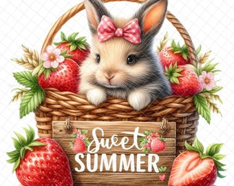 Strawberry bunny PNG, Digital download, Sublimation, DTF, strawberry image, strawberry decal, bunny waterslide images, tumbler graphics