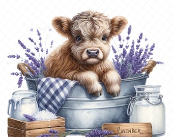 Lavender highland cow truck PNG, PNG graphics, Sublimation, cow image, cow decal, lavender, digital, DTF, waterslide images, tumbler graphic