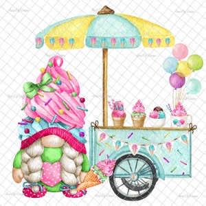アイスクリーム カートのノーム PNG、アイスクリームのノーム PNG、アイスクリームのノーム昇華、夏のノーム画像、夏のノーム デカール、ノーム タンブラー