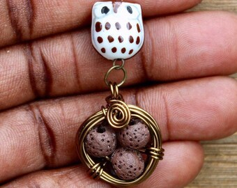 Owl Diffuser Necklace: Lava Bead Bird's Nest Aromatherapy Pendant