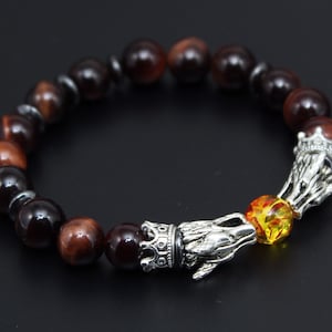 Red Tiger&#39;s Eye Stretchy Bracelet, Viking Bracelet, Nordic Bracelet, Beaded Bracelet Men, Gift for Him, Boyfriend Gift, Father’s Day Gift.