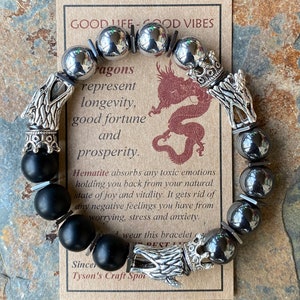 Dragon Bracelet, Onyx Bracelet, Hematite Bracelet, Viking Bracelet, Beaded Bracelet Men, Gift for Him, Boyfriend Gift, Father’s Day Gift.