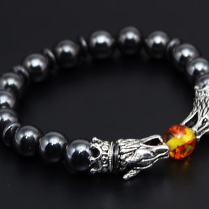 Silver Dragon Hematite Beaded Bracelet: Viking Style