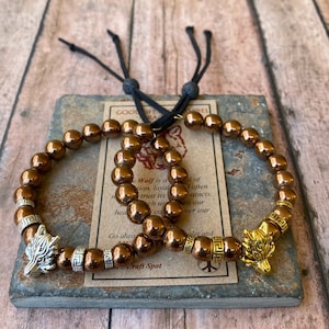 Kupfer Hämatit Wolf Armband: Verstellbares Perlenarmband