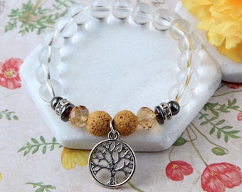 Bracciale Albero della Vita: Diffusore di oli essenziali in pietra lavica, Gioielli con perline di vetro