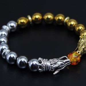 Gold & Silber Drachen Hämatit Perlen Armband