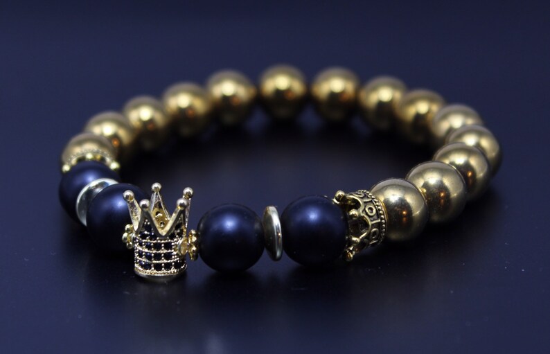 King Crown Bracelet Gold Hematite Bracelet Beaded Bracelet Etsy