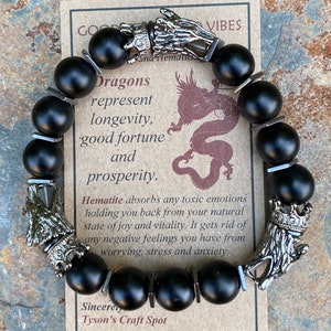 Triple Dragon Viking Bracelet, Black Onyx Bracelet, Viking Bracelet, Nordic Bracelet, Beaded Bracelet Men, Gift for Him, Boyfriend Gift.
