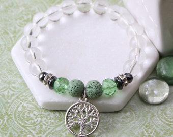 Tree of Life Bracelet: Green Lava Rock, Essential Oil Diffuser Jewelry