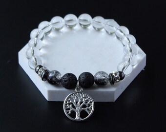 Baum des Lebens Lavastein Armband: Klare Glasperle Diffuser Schmuck