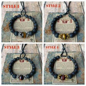 Men’s Crown Bracelet, Black Lava Rock, Tiger&#39;s Eye Bracelet, Beaded Bracelet Men, Boyfriend Gift, Father&#39;s Day Gift.