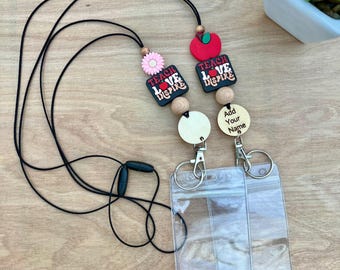 Cordón personalizado para profesores / Manzana, detalles florales, porta credencial