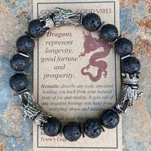 Triple Dragon Lava Stone Bracelet, Viking Bracelet, Beaded Bracelet Men, Gift for Him, Boyfriend Gift, Father’s Day Gift.