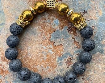 King Crown Lava Bracelet: Gold Hematite Beaded Bracelet