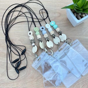 Floral Beaded Teacher Lanyard | Custom ID Holder with Leopard Accent | Soft Colors + More Available | Breakaway Clasp | Ships Fast