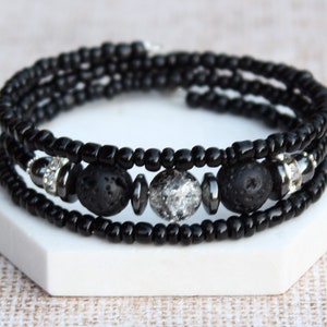 Black Diffuser Wrap Bracelet, Bracelet, Black Lava Bead Bracelet, Lava Stone Bracelet, Lava Rock Bracelet, One size Fits Most.