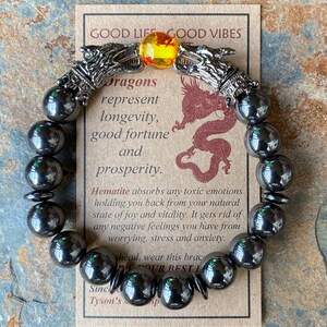 Graues Hämatit Drachen Armband: Dehnbares Armband im Wikinger Stil