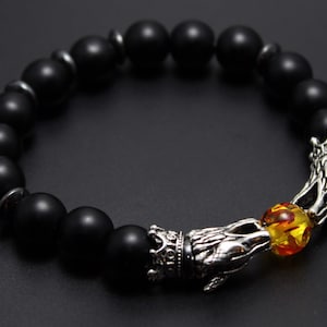 Stretchy Black Onyx Dragon Bracelet, Viking Bracelet, Beaded Bracelet Men, Gift for Him, Boyfriend Gift, Father&#39;s Day Gift.