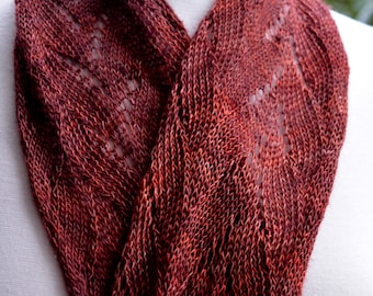 Warm Red Brown Deep Hand-dyed Merino Wool Scarf Lace Weight Rich