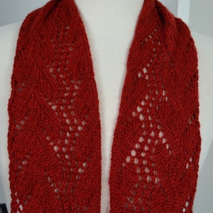 Warm, Rich Red Leafy Wool and Alpaca Scarf