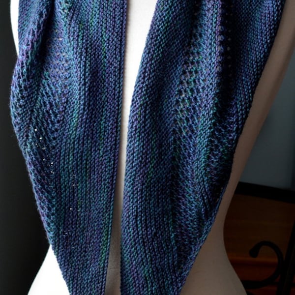 Deep Blue, Green and Purple Merino Wool Triangle Scarf, Shoulder Warmer, Small Shawlette