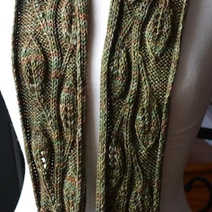 Dark Green, Sage Green, Beige and Brown Merino Wool Vines and Leaves Infinity Scarf