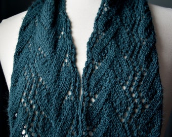 Shorter Dark Teal Blue Leafy Baby Alpaca Scarf