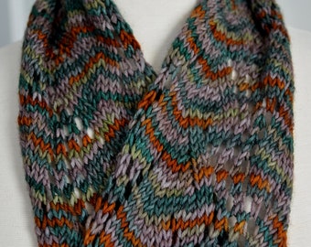 Leafy Merino Wool Scarf in Grays, Greens and Rust