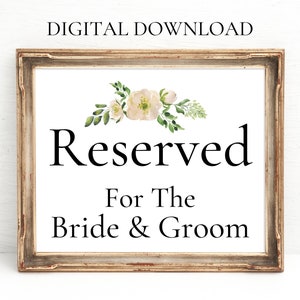 Druckbares 3-1 Reserved For The Bride and Groom 1 Reserved For The Bride es Family 1 Reserved For The Groom es Family - Digital Download 10"x8"
