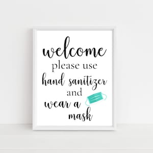 Afdrukbaar - Welkom gebruik handdesinfecterend middel en draag een masker - Instant Download-Digital Download 8"x10"-Instant Download Sign -Wedding Sign