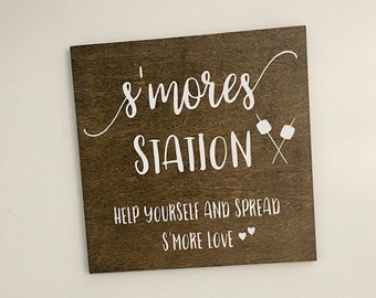 S'mores Station Help Yourself and Spread S'more Love - Handmade Wood Sign - 9" x 9" x 1/2" Maple Wood - Wedding Sign