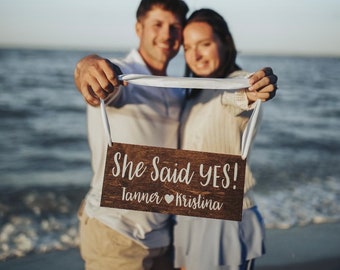 She Said Yes! With Names-Engagement Sign-Wedding Sign-Custom Wood Sign-Boho Chic-Personalized Engagement Sign-5-1/2”x12”x1/2” Thick