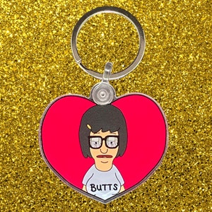 Tina Loves Butts Keyring | Bob’s Burgers Fan Art | Acrylic Key Chain | Tina Belcher & Jimmy Jr Design | Valentine&#39;s Day | Heart Key Ring |