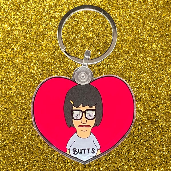 Tina Loves Butts - Bob's Burgers Tina Belcher Porte-clés coeur en acrylique, chaîne, porte-clés, spécial Saint-Valentin