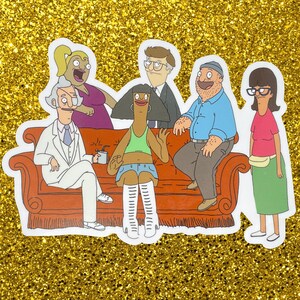 Bob's Friends Sticker | Bob's Burgers x FRIENDS Mash-Up | Glossy Laminated Vinyl | Central Perk Couch |  Perfect for Laptops, Water Bottles