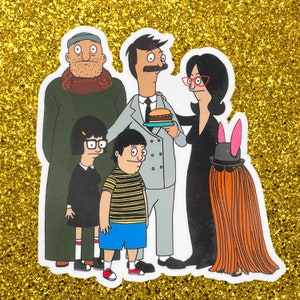 Bob's Burgers x The Addams Family Sticker | The Belcher Family Halloween Mash-Up | Glossy Laminated Vinyl | Waterproof & Durable |