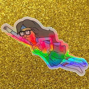 Super Tina Holographic Vinyl Sticker – Funny Bob’s Burgers Fan Art, Tina Belcher Superhero Decal, Waterproof & Weatherproof Glossy Sticker